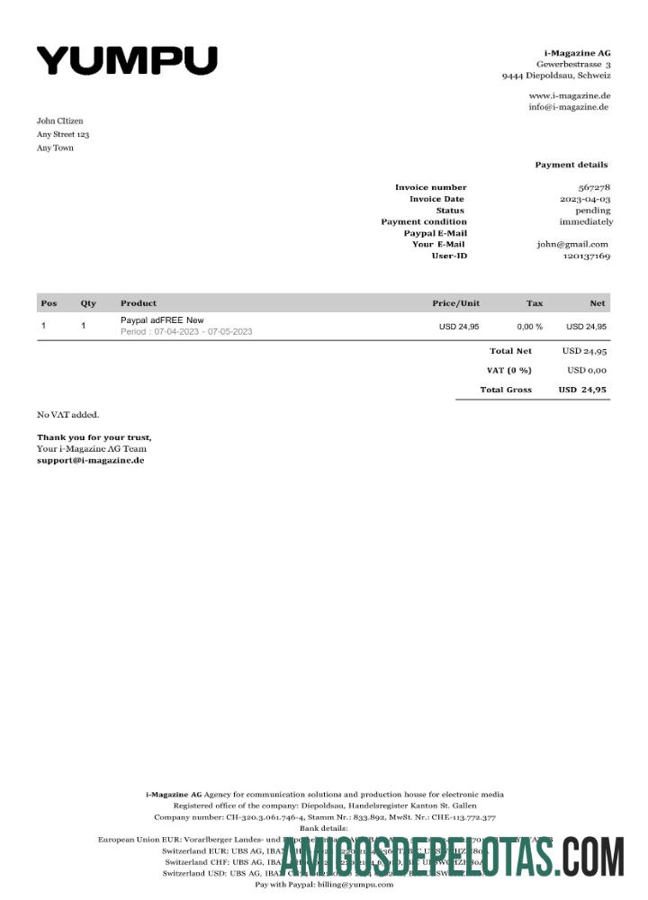 para download Modelo Word e PDF de fatura Yumpu da Suíça